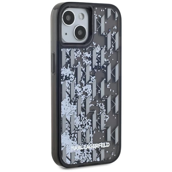 Karl Lagerfeld Liquide Glitter Monogram Gradient Cover til iPhone 15 Sort
