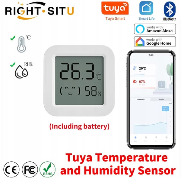 TH05 Bluetooth Tuya LCD temperatur- og fugtighedssensor, 1,5-tommer skærm