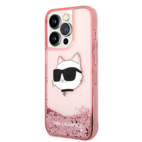 Karl Lagerfeld Glitter Choupette Head-cover til iPhone 14 Pro, lyserød