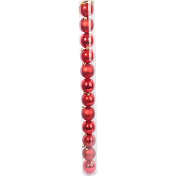 SET MED 12 RÖDA PLASTBOLLAR 6 CM