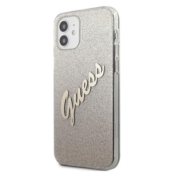 Guess Glitter Gradient Script -suojakuori iPhone 12 minille, kulta