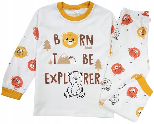 Langærmet bomuldsdrengepyjamas grøn med bamser 5 år