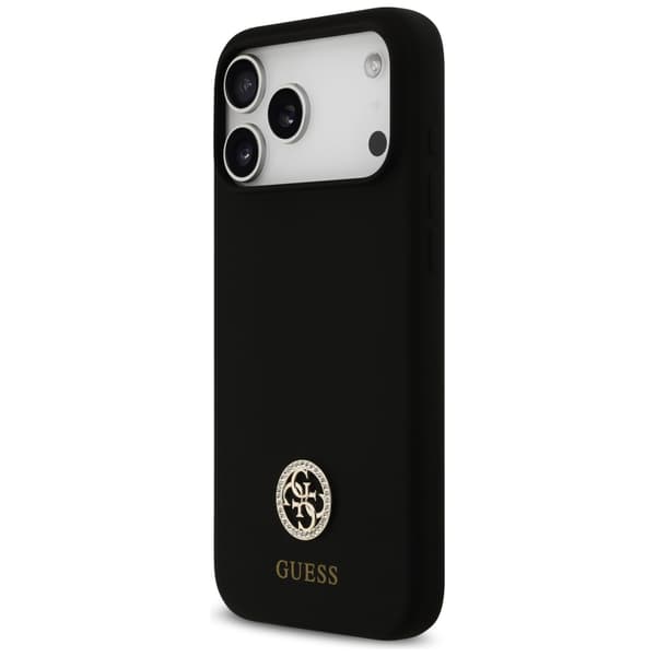 Guess Silikone Logo Strass 4G MagSafe-etui til iPhone 17 Pro Max, sort
