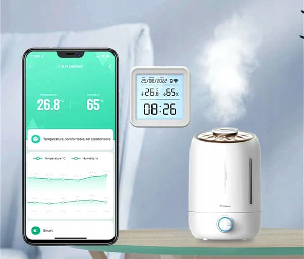 Zigbee TEMPERATUR- OCH FUKTIGHETSSENSOR 24-timmarsklocka ZIGBEE LCD-display