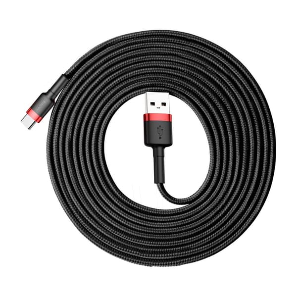 Holdbart nylonkabel USB-C QC3.0 2A 3M sort og rød