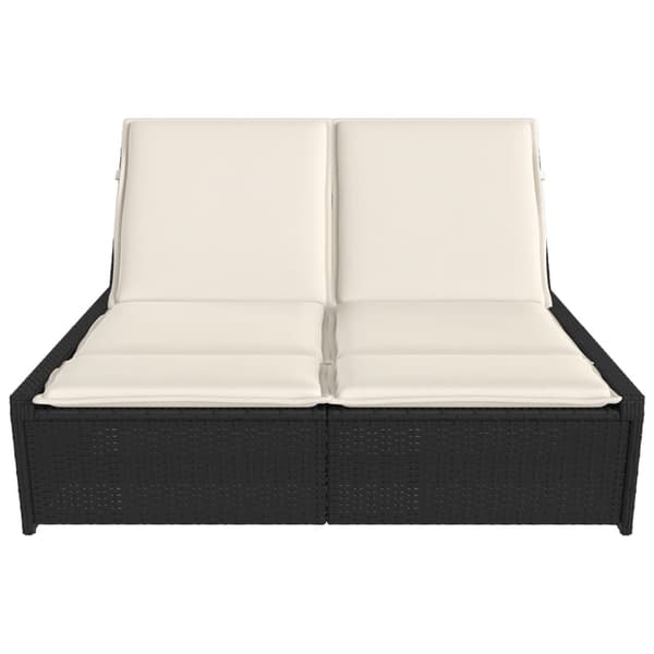 vidaXL dobbelt dagseng med hynder, sort, polyrattan