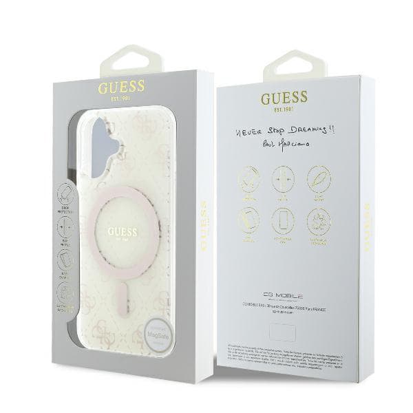Guess IML 4G Baggrund MagSafe-etui til iPhone 16 Plus, Hvid