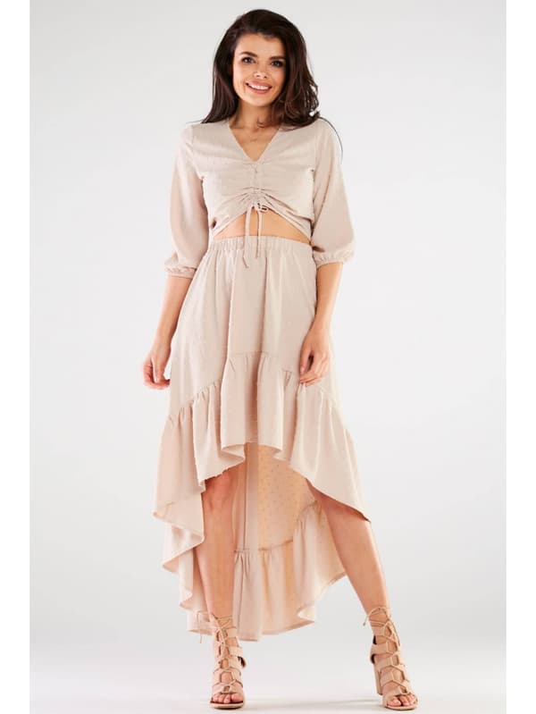 Beige blus med 3/4-ärmar L