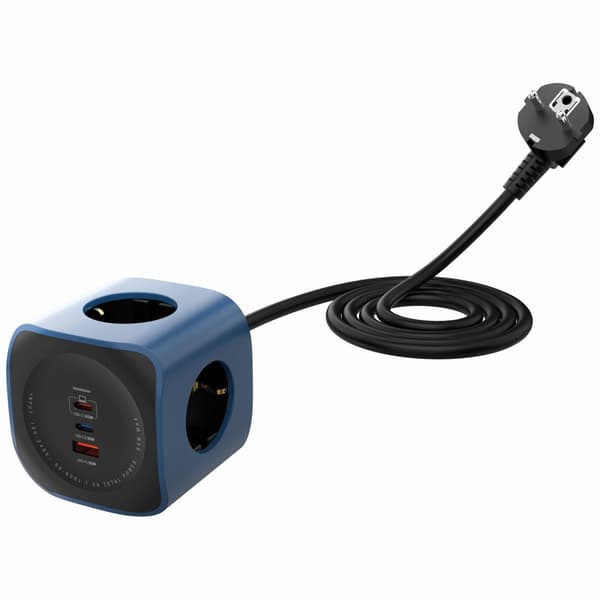 Cellline Strømstik Cube 6-i-1 2500W USB/2xUSB-C 65W Blå