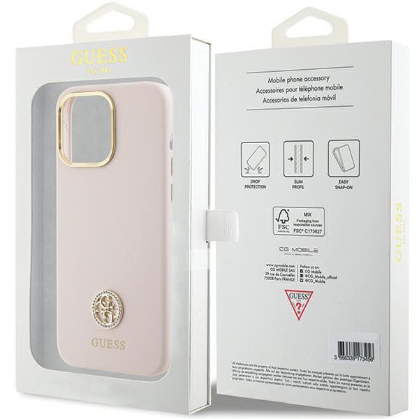 Guess Silikone Logo Strass 4G cover til iPhone 15 Pro Max, lyserød