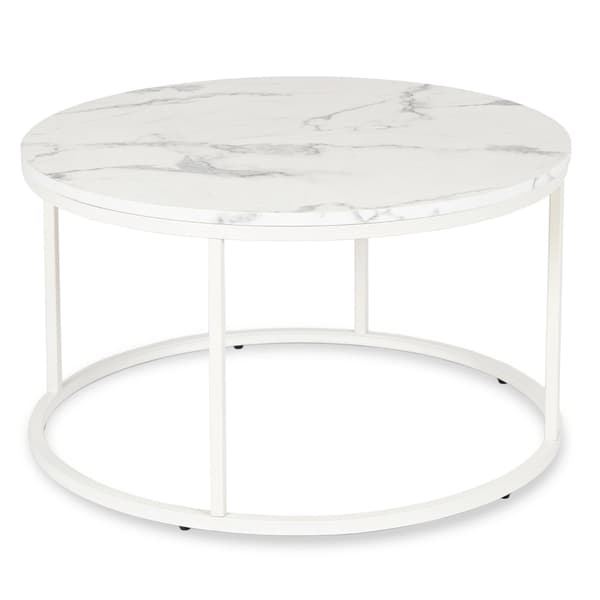 AGNES MAX Soffbord 80 cm vit marmor modern