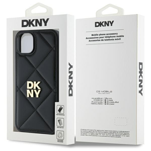 DKNY Quilted Stack Logo-skal till iPhone 15 Plus, Svart