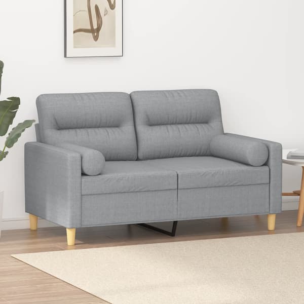 vidaXL 2-sitssoffa med kuddar, ljusgrå, 120 cm, tyg