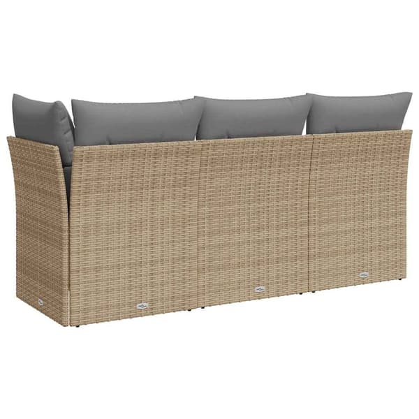vidaXL 3-sits trädgårdssoffa med kuddar, beige, polyrotting