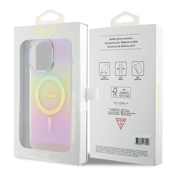 Guess IML Iridescent MagSafe-etui til iPhone 15 Pro, lyserød