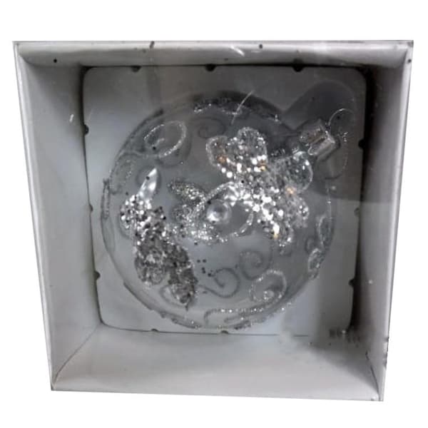 Glaskula dekorerad med silverglitter och paljetter (7 cm)