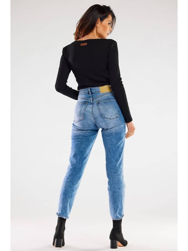 Basis bomuldsbluse med V-hals og ribstrik, sort M