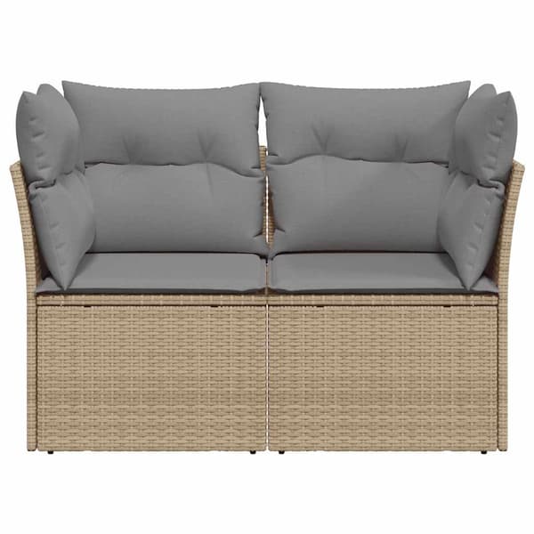 vidaXL Trädgårdssoffa med kuddar, 2-sits, beige, polyrotting