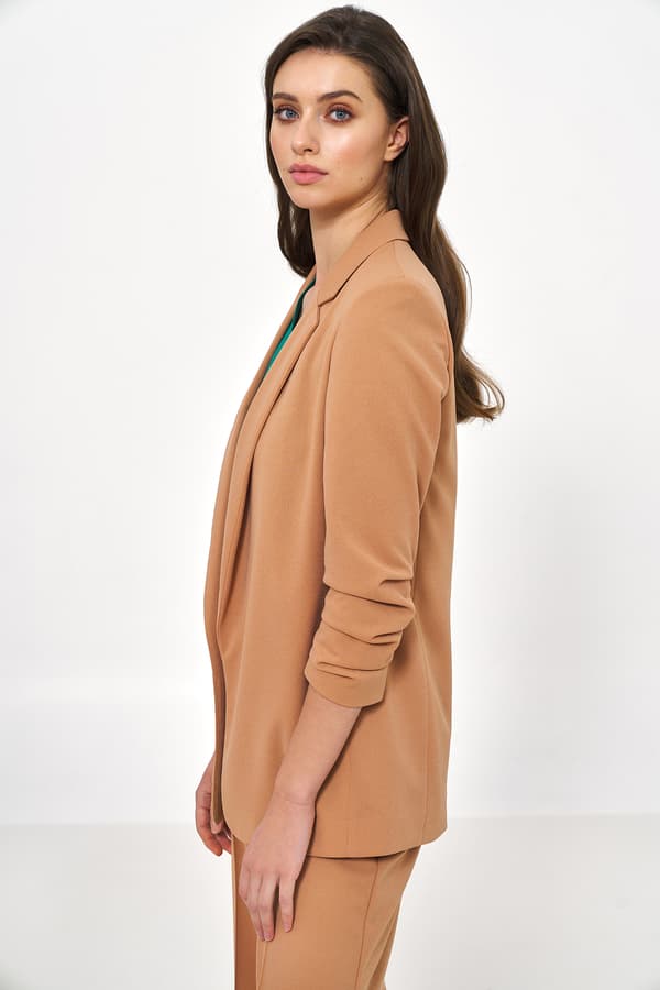 Karamellfärgad jacka utan stängning 36