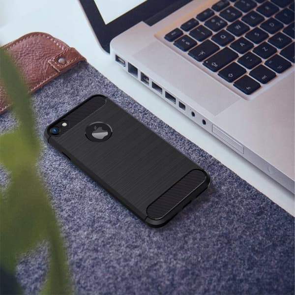 ETUI TIL APPLE IPHONE 7 8 SE ARMOR CARBON ETUI SORT BAGSIDER MED KARBON + GLAS