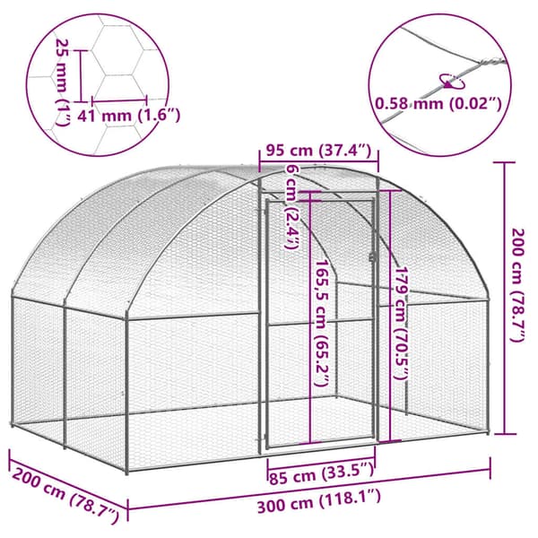 vidaXL Utomhus hönsbur 3x2x2 m galvaniserat stål