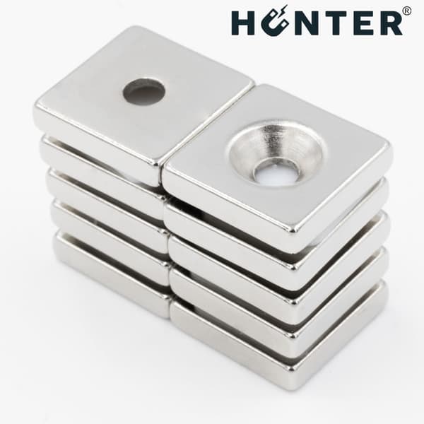 Neodymmagnet med hål för skruv 14x14x3mm rektangulär Hunter