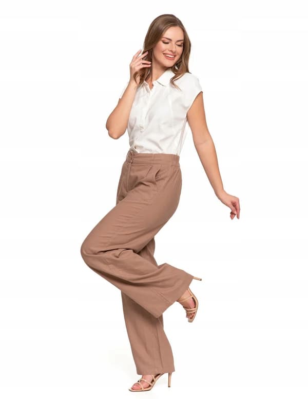 Moraj dambyxor linne vida hög midja eleganta beige