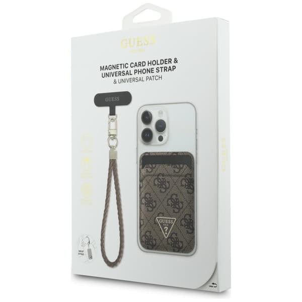 Guess triangel MagSafe brun plånbok + handrem-set