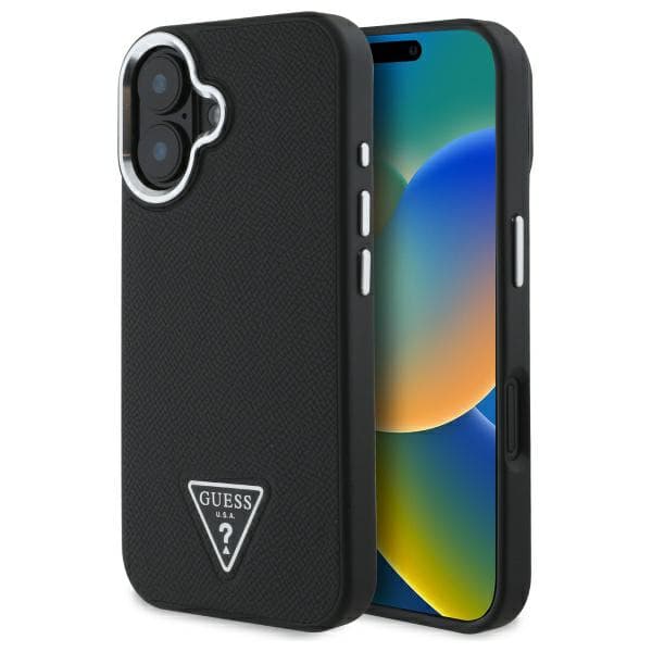 Guess Grained Triangle MagSafe-etui til iPhone 16, sort