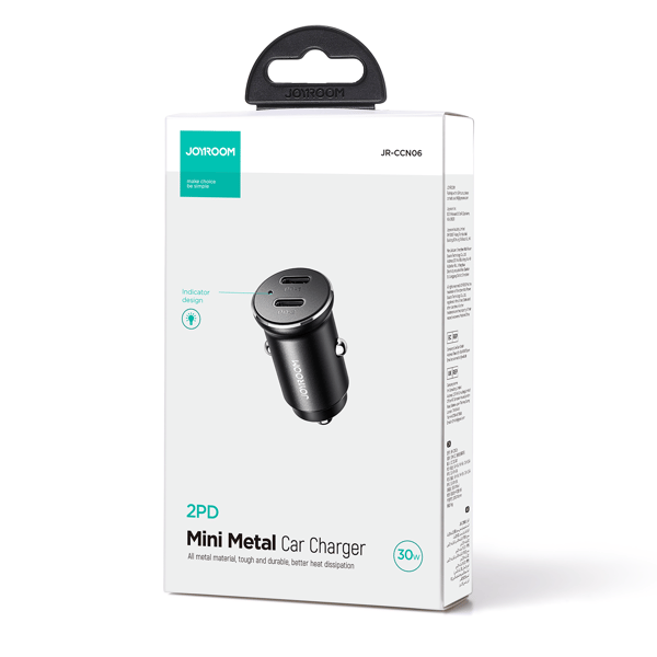 Mini biloplader til cigarettænder 30W 2x USB-C metal sort