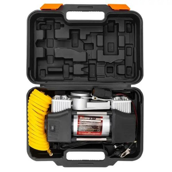 Bilkompressor 12V dubbelkolvkompressor 65l/min med manometer, resväska