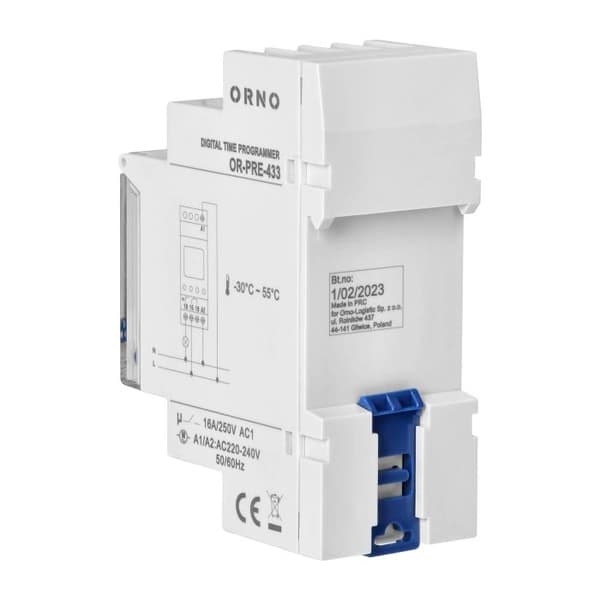 Elektronisk timer med LCD-display för DIN-skena