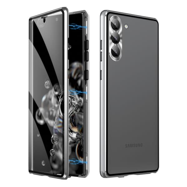 Etui til Samsung Galaxy S23 Plus, magnetisk dobbeltglas, sølv