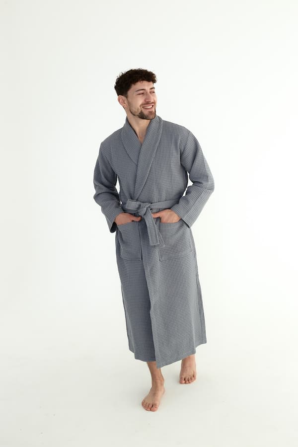 Unisex badekåbe lang grå tynde lommer 100% bomuld hurtigttørrende 3XL