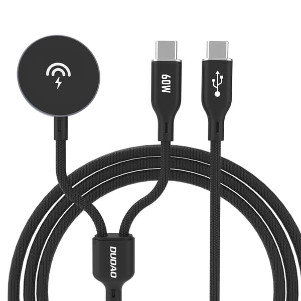 2-i-1 Apple Watch Opladerkabel + USB-C PD 60W Stik - Sort