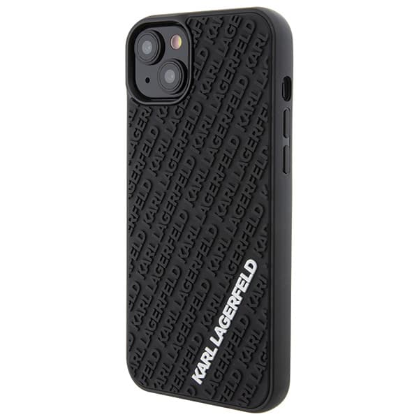 Karl Lagerfeld 3D gummicover med flere logoer til iPhone 15 Plus, sort