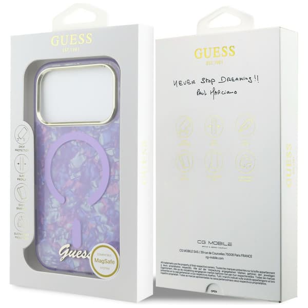 Guess IML Shell Script Metal MagSafe-cover til iPhone 17 Pro Max lilla