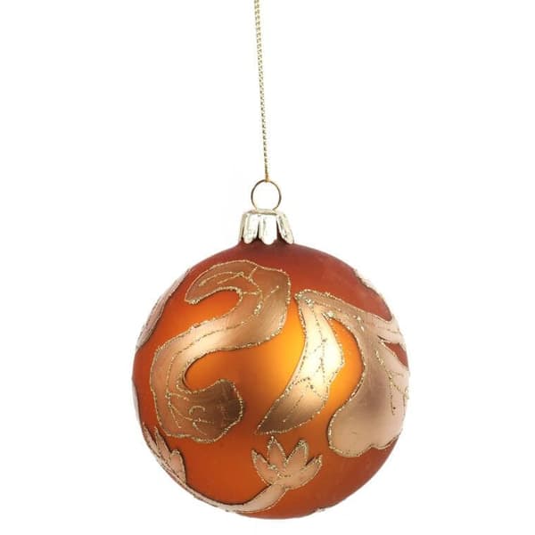 Glaskula dekorerad med guldglitter, 8 cm, orange