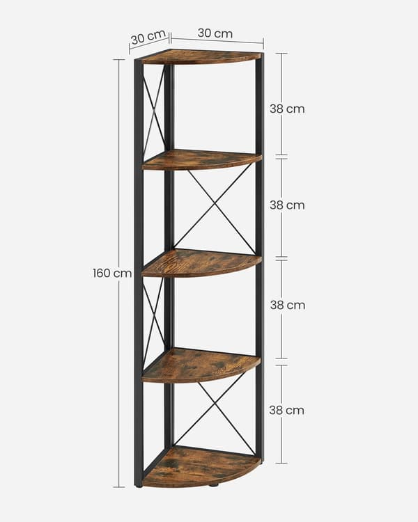 Hörnhylla med 5 hyllplan, rustik brun