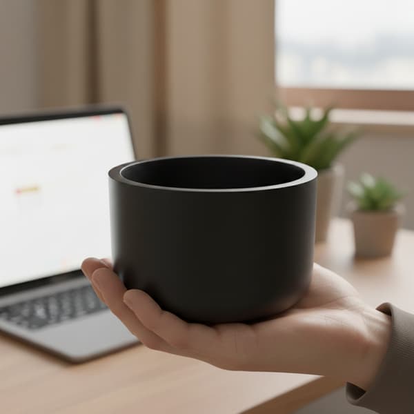 Rund sort urtepotte i minimalistisk stil
