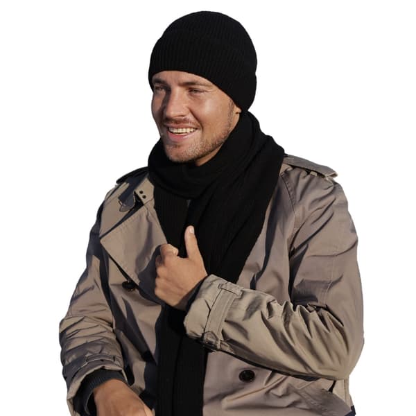 Herrehue med manchet - Liam, sort (80% uld)