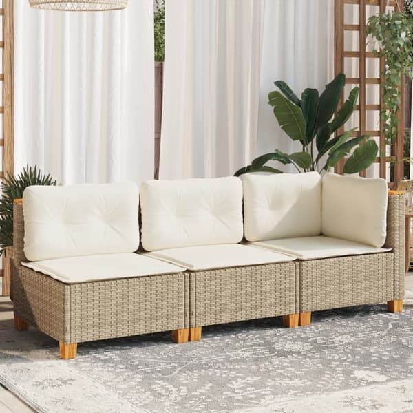 vidaXL 3-sits trädgårdssoffa med kuddar, beige, polyrotting