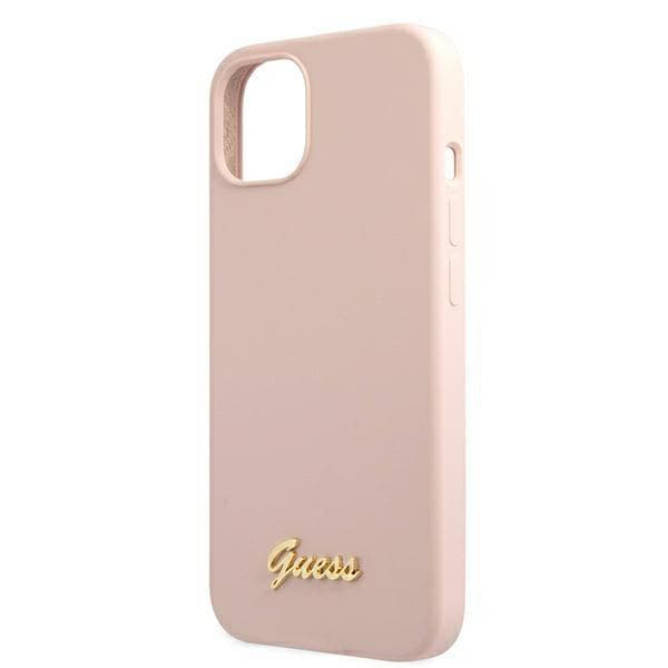 Guess Silicone Script Gold Logo MagSafe-etui til iPhone 13, lyserød/lyserød