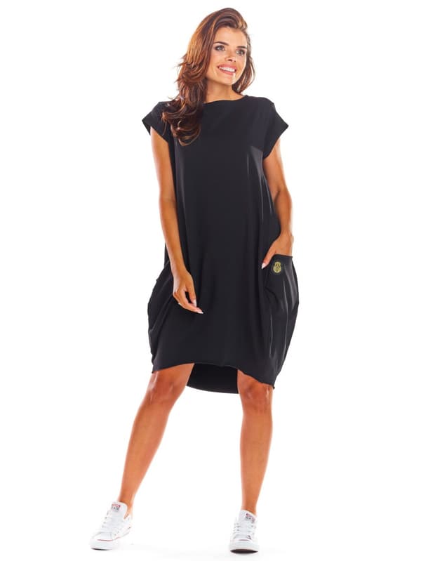 Oversized bomuldsboblekjole, sort L/XL