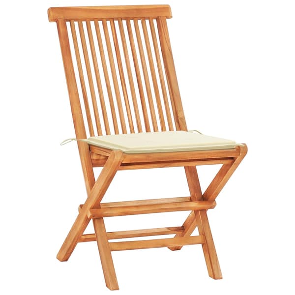 vidaXL 3-delat bistroset, krämfärgade kuddar, teak