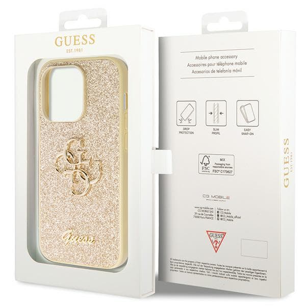Guess Glitter Script Big 4G-skal till iPhone 14 Pro, guld