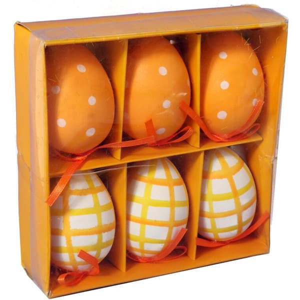 Set med julhängen - orange påskägg, 6 stycken, 7 cm.