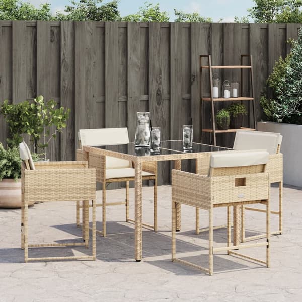 vidaXL Trädgårdsstolar med dynor, set om 4, beige, polyrotting