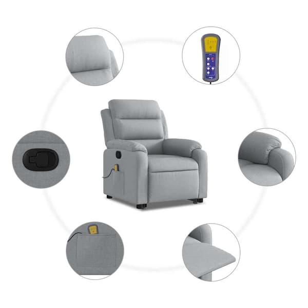 vidaXL Lyftbar massagefåtölj ljusgrå tyg