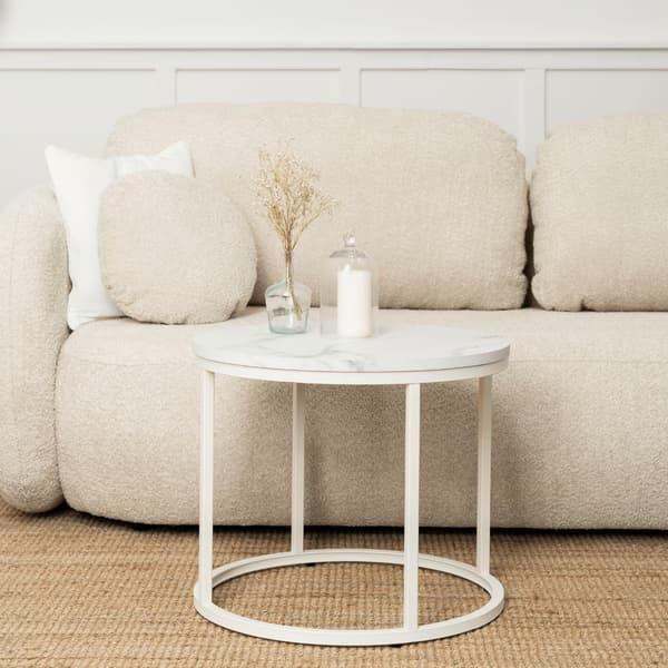 AGNES Soffbord 53 cm Vit Marmor Modern